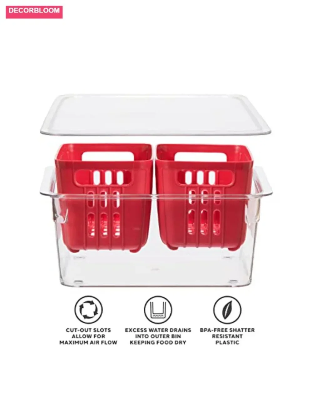 Berry Fresh Container with Double Colander Basket - Fridge Organizer
